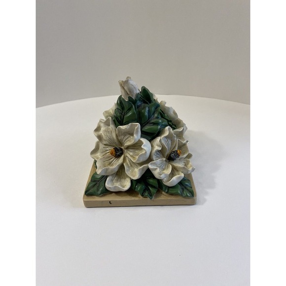 Magnolia Blossom Bookends Heavy Resin Bookends ‎ White Flowers Home Decor - Picture 2 of 10